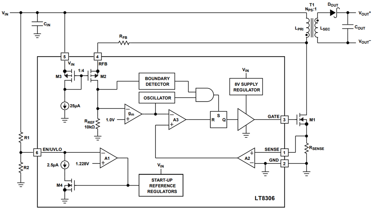 Schéma de principe - Analog Devices Inc. contrôleurs Flyback isolés sans optoélectronique LT8306
